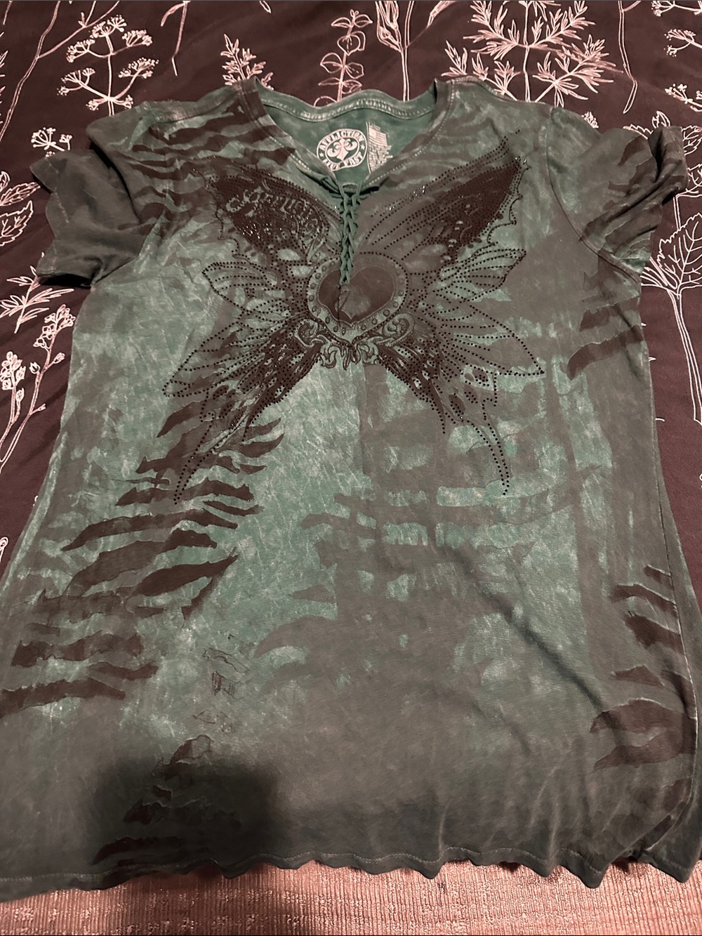 Green womens Graphic Lace-Up Tee